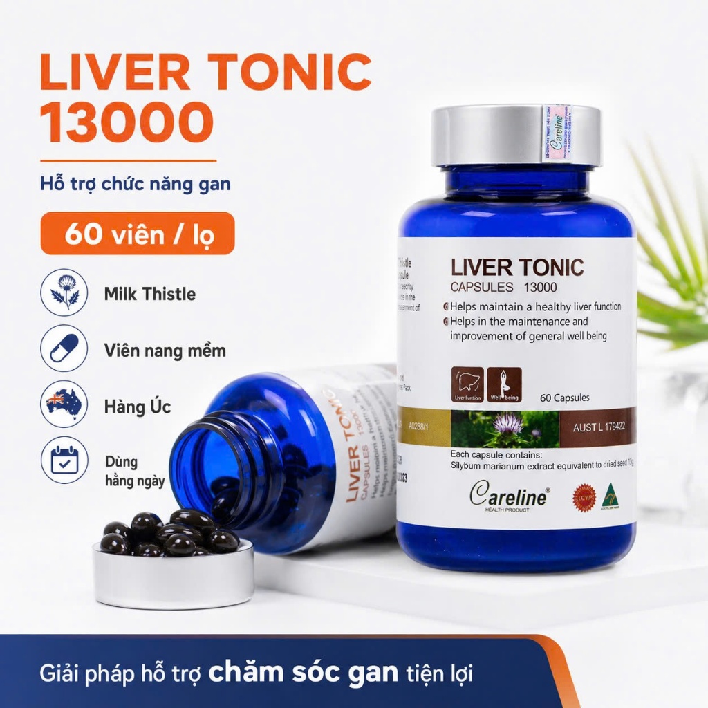 Viên Uống Hỗ Trợ Chức Năng Gan Careline Liver Tonic 13000 Milk Thistle Úc 60 Viên