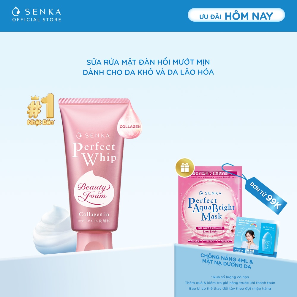 Sữa rửa mặt đàn hồi mướt mịn SENKA PERFECT WHIP collagen in 120g