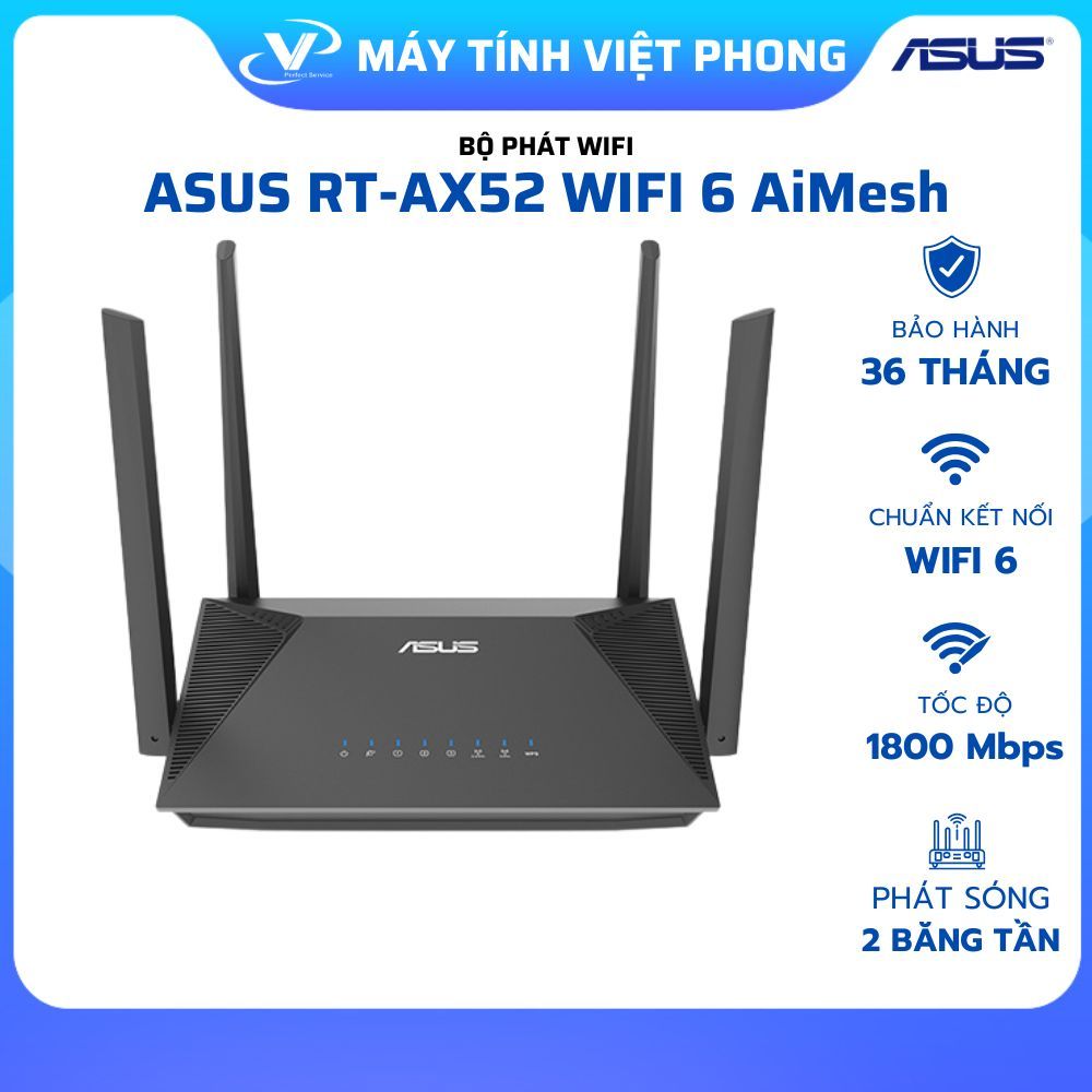 BỘ PHÁT WIFI ASUS RT-AX52 ((WiFi 6, Chuẩn AX1800, AiMesh) CHÍNH HÃNG BẢO HÀNH 3 NĂM
