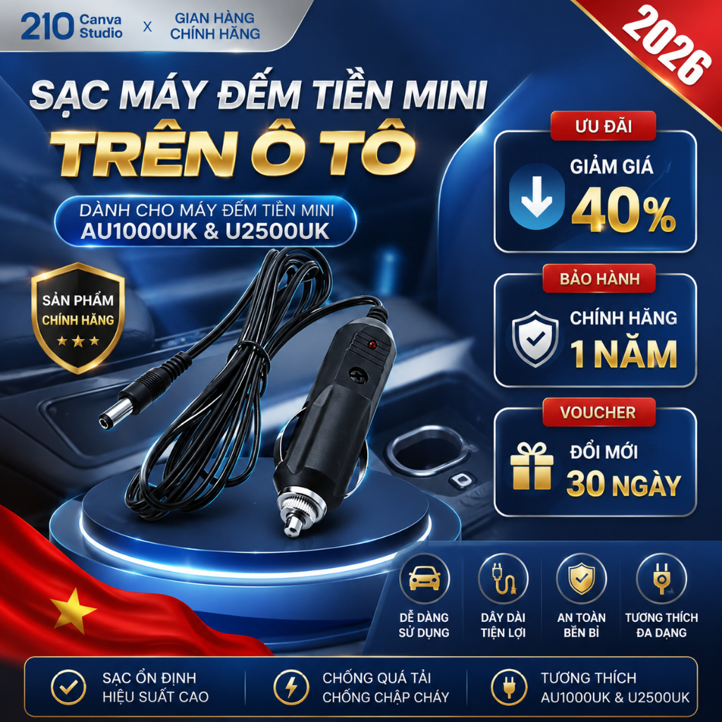 TẨU SẠC MÁY ĐẾM TIỀN MINI TRÊN Ô TÔ ĐIỆN ÁP 12V DC