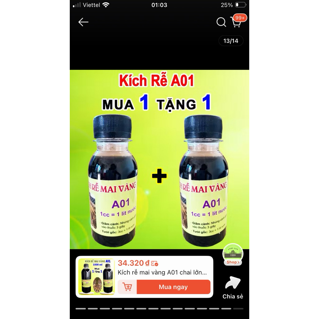 kích rễ A01 : mua 1 A01 tặng 1 chaiA01