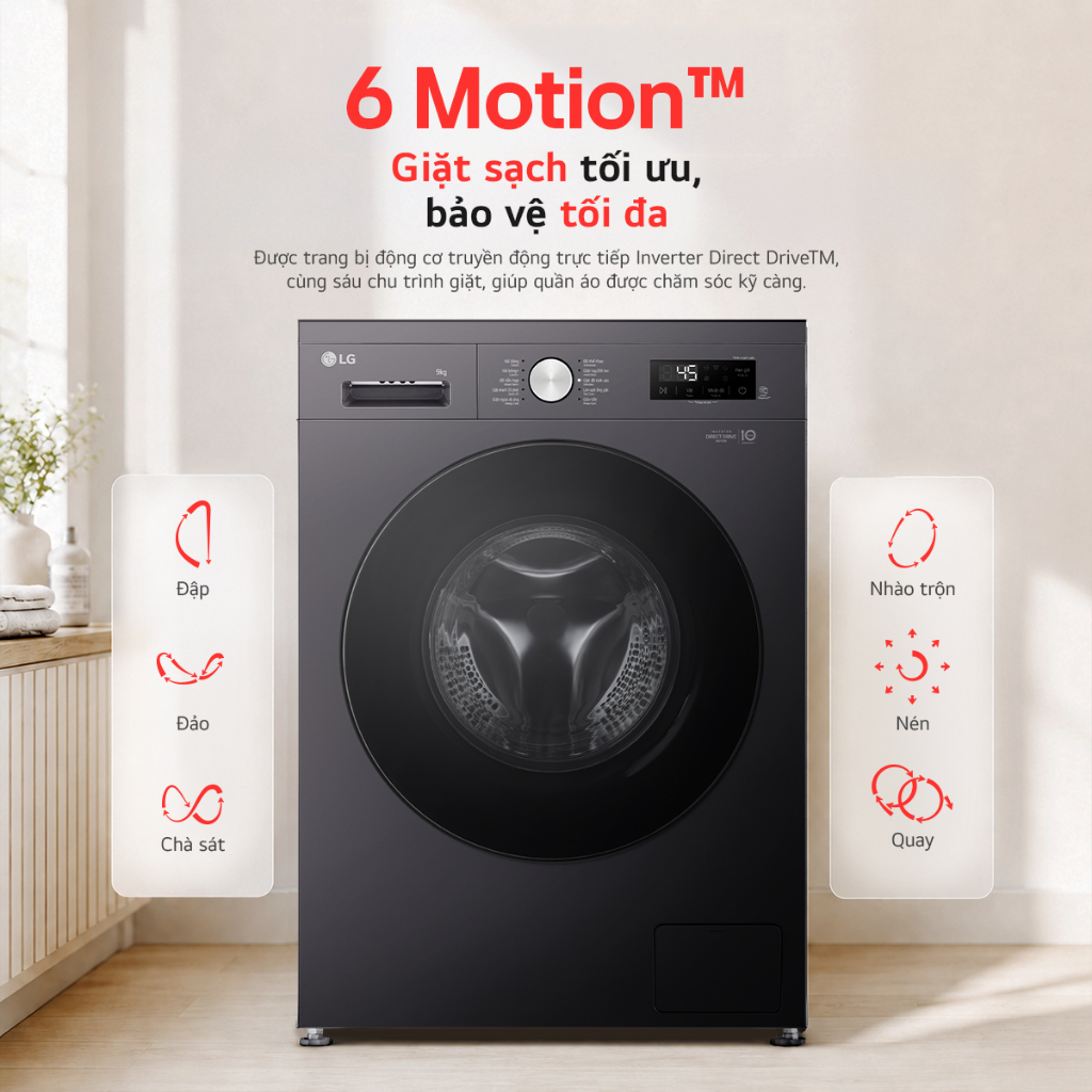 [Chỉ giao miền Nam/Bắc] FB1209S5M - Máy giặt lồng ngang LG Inverter 9kg màu đen FB1209S5M | BigBuy360 - bigbuy360.vn