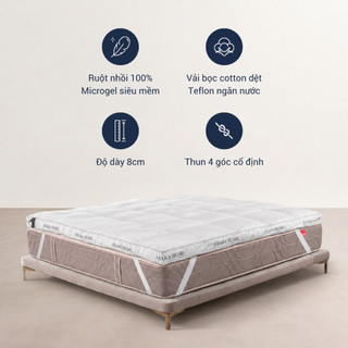 Topper Microgel AMARA Cao Cấp Siêu Êm Ái Chuẩn Khách Sạn 5*- Dày 8cm, Làm Mềm Nệm, Chống Thấm Nước
