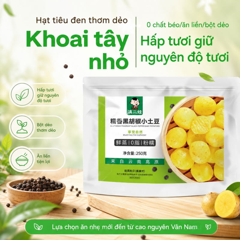 0Khoai tây nhỏ sốt tiêu đen, rau củ ăn liền, bữa ăn thay thế ít calo cho người tập thể dục, món ăn v