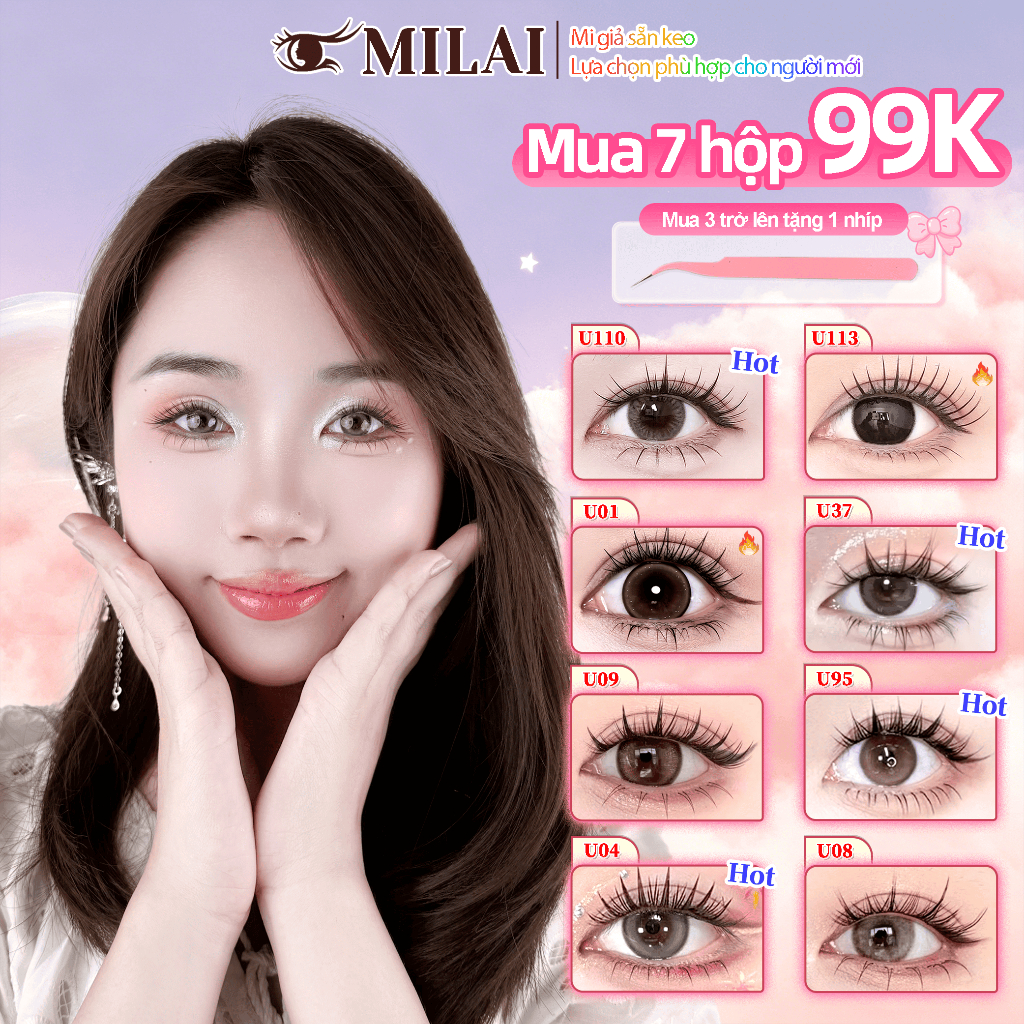 MILAI Mi giả sẵn keo - 99k/7 hộp tặng 1 nhíp