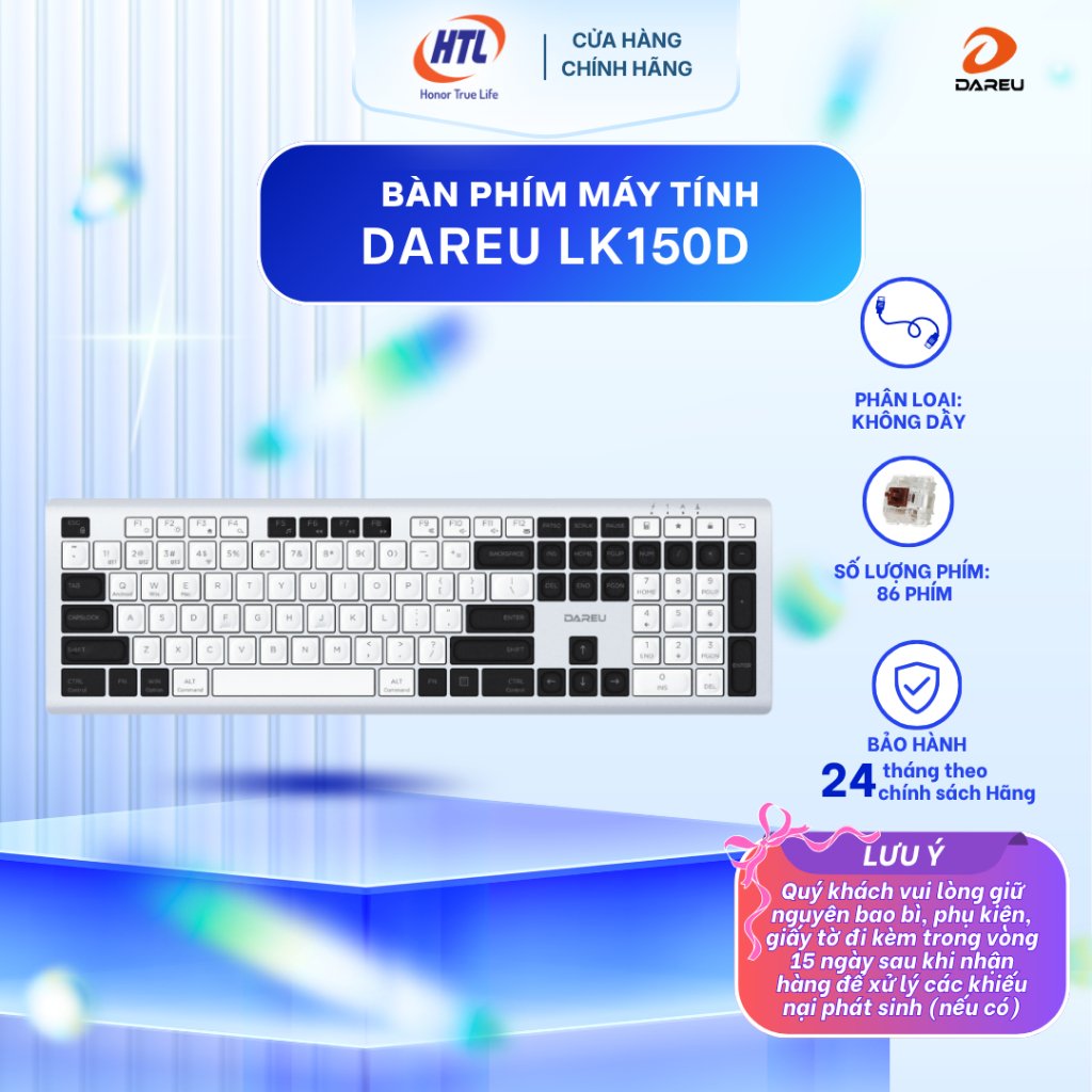 Bàn phím máy tính DAREU LK150D Black-white (HÀNG CHÍNH HÃNG)