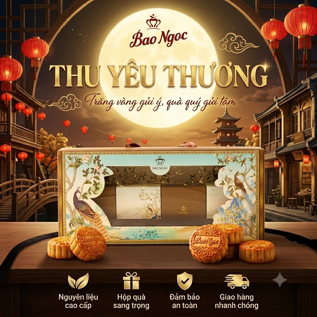 Hộp Bánh Trung Thu Bảo Ngọc Bộ Thu Yêu Thương Set 4 Bánh 80g