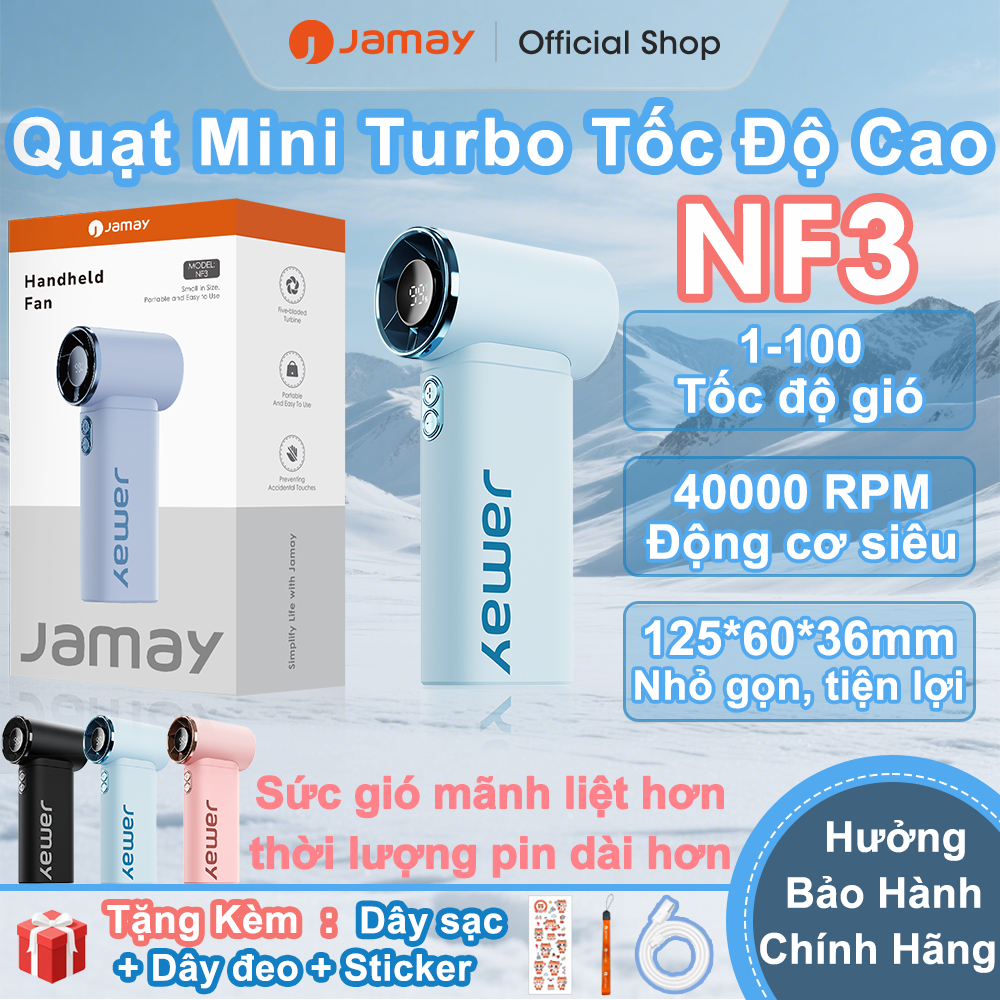 JAMAY Quạt cầm tay tốc độ cao tuổi thọ pin dài tốc độ gió 100 cấp độ ồn thấp, tản nhiệt nhanh NF3 B | BigBuy360 - bigbuy360.vn