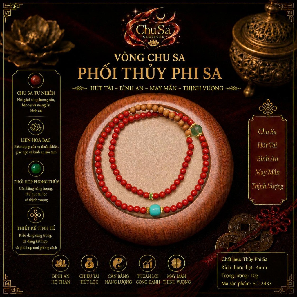 VÒNG TAY CHU SA ĐỎ MINI PHỐI ĐÁ XANH – NHẸ NHÀNG, TINH TẾ, MAY MẮN MỖI NGÀY - CHU SA GEMSTONE