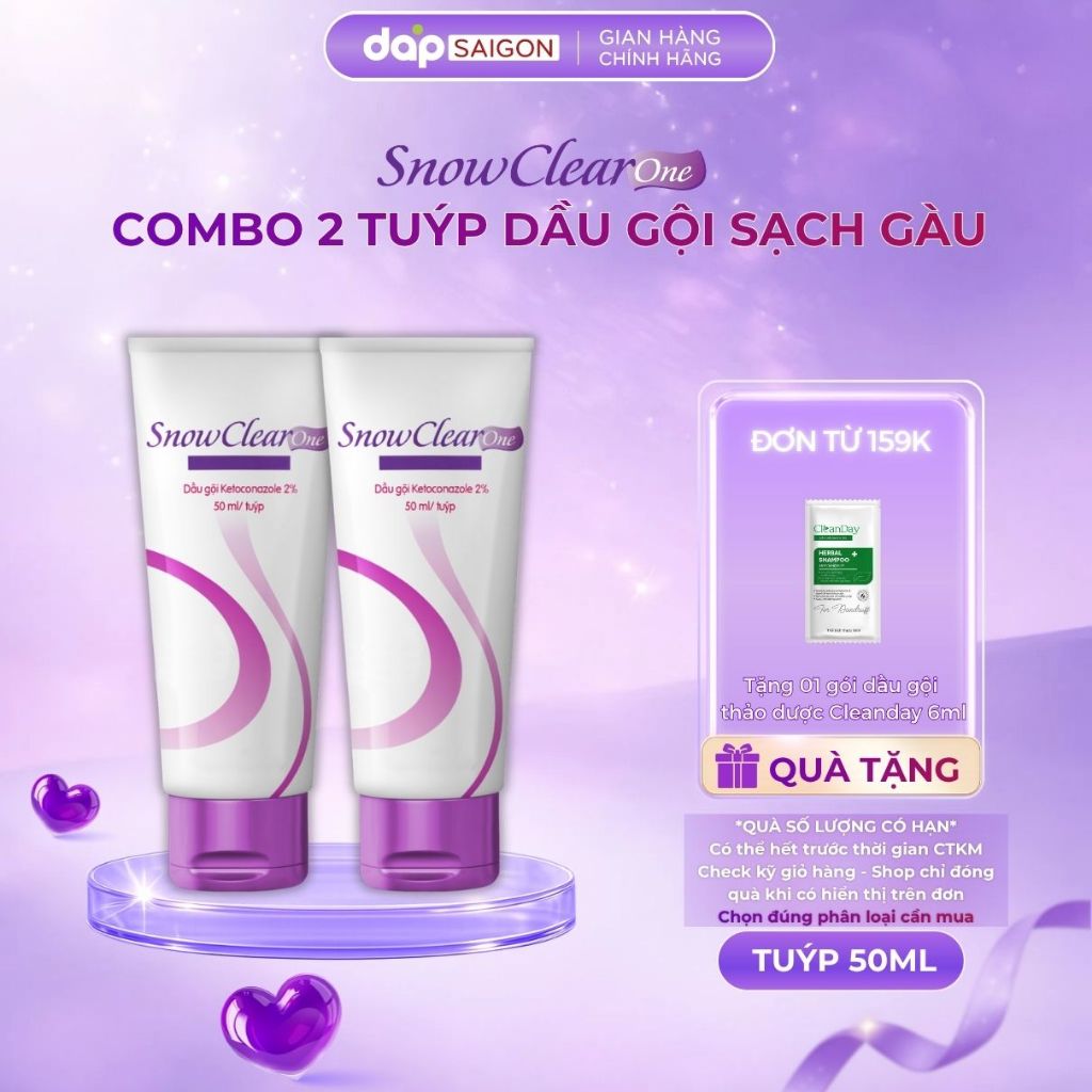 Combo 2 Tuýp Dầu Gội SnowClear One Hỗ Trợ Sạch Gàu, Giảm Ngứa Da Đầu Dạng Tuýp 50ml