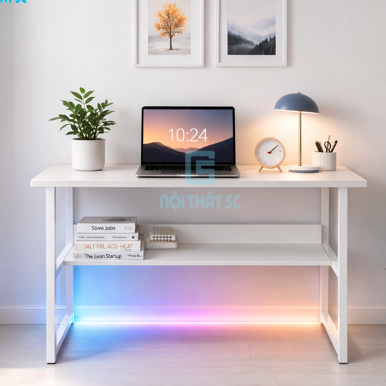 Bàn làm việc, bàn học mặt gỗ công nghiệp mdf chống xước, chân sắt hộp 25x25mm sơn tĩnh điện, chắc chắn, hàng lắp ráp
