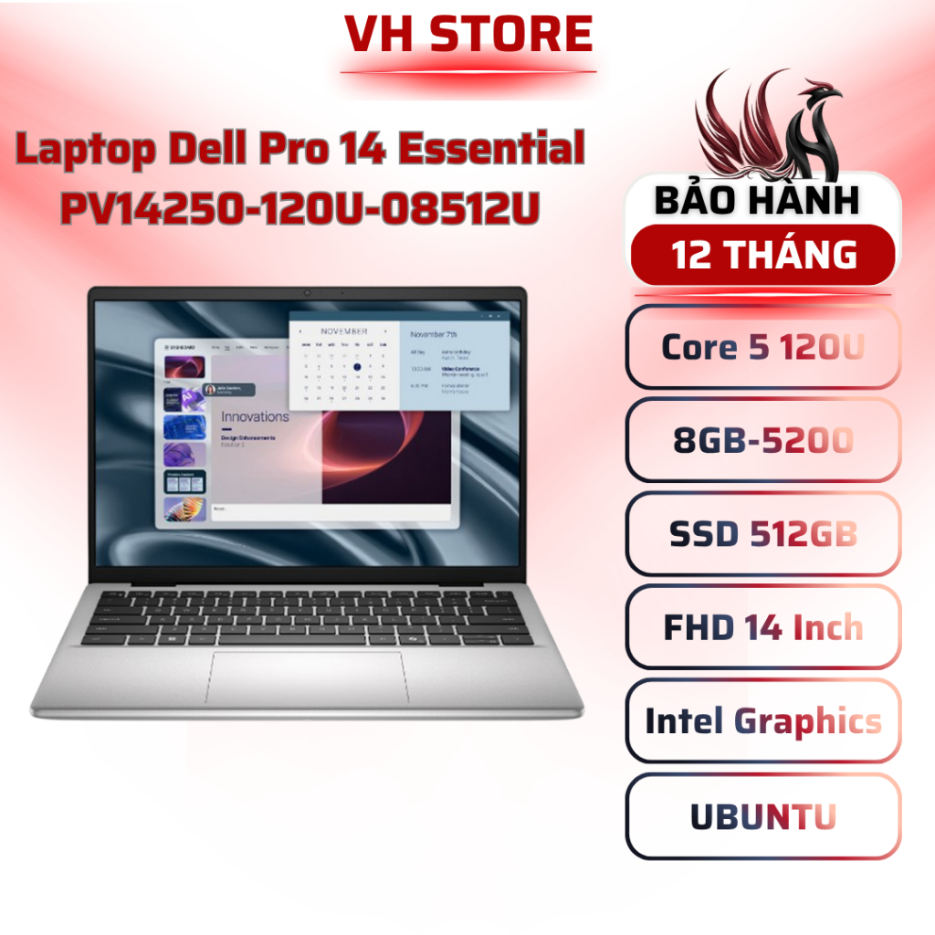 Laptop Dell Pro 14 Essential Core 5 120U 8GB 512GB 14 FHD UBUNTU | VH Store