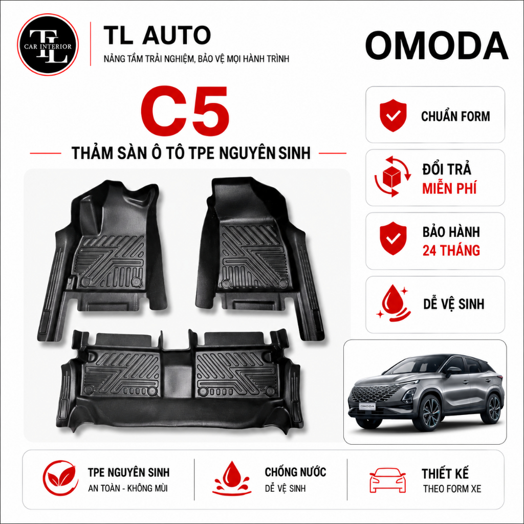 Thảm Lót Sàn OMODA C5, Thảm Lót Sàn TPE Tràn Viền Bậc Cửa, Không Mùi, Dễ Vệ Sinh TL Auto