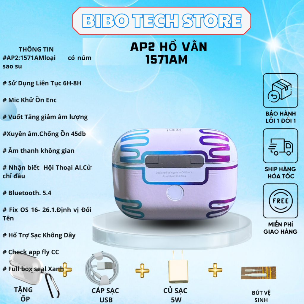Tai Nghe AP2 Hổ Vằn 1571AM Bluetooth 5.4, mic ENC gọi rõ, chống ồn 45dB, núm cao su đeo chắc.