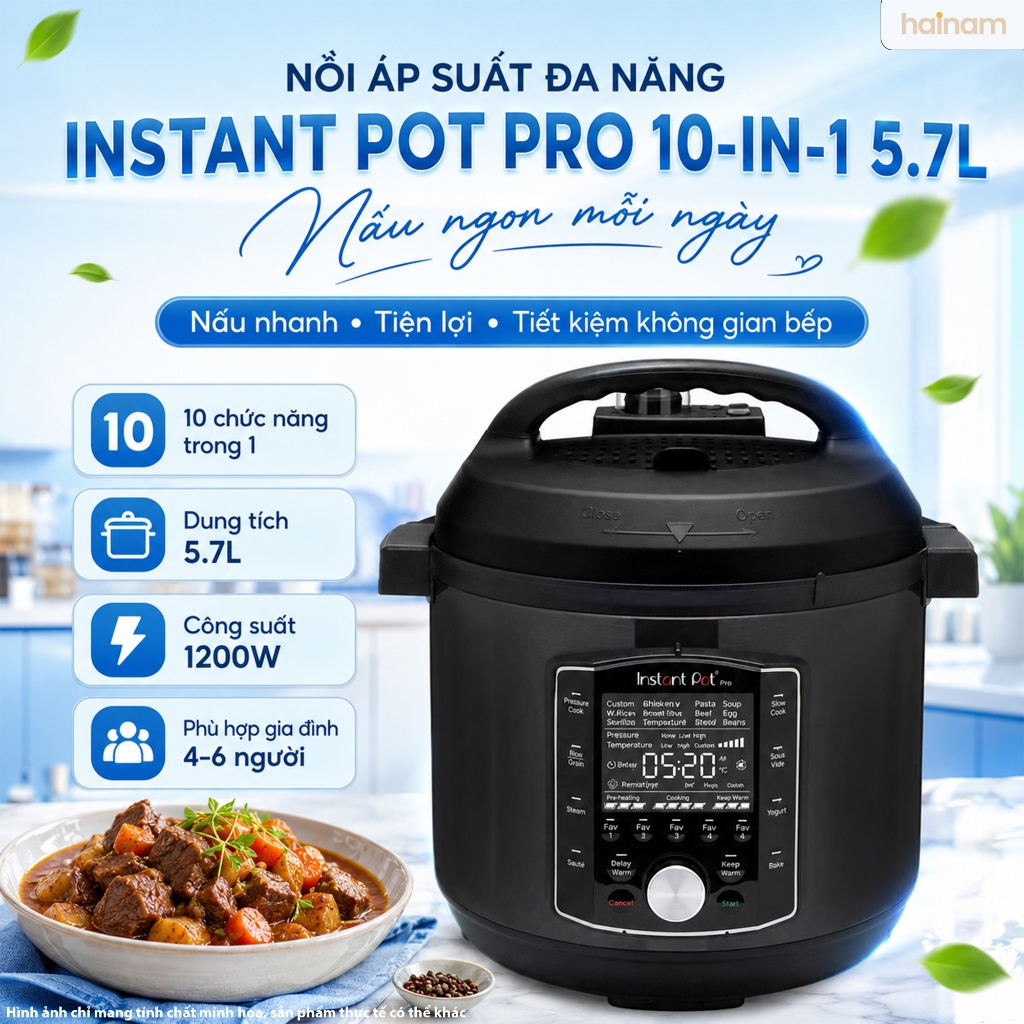 Nồi Áp Suất Điện Instant Pot Pro 10-in-1 (5.7L) - 28 Chế Độ Nấu Thông Minh, Lòng Nồi Có Tay Cầm - BH