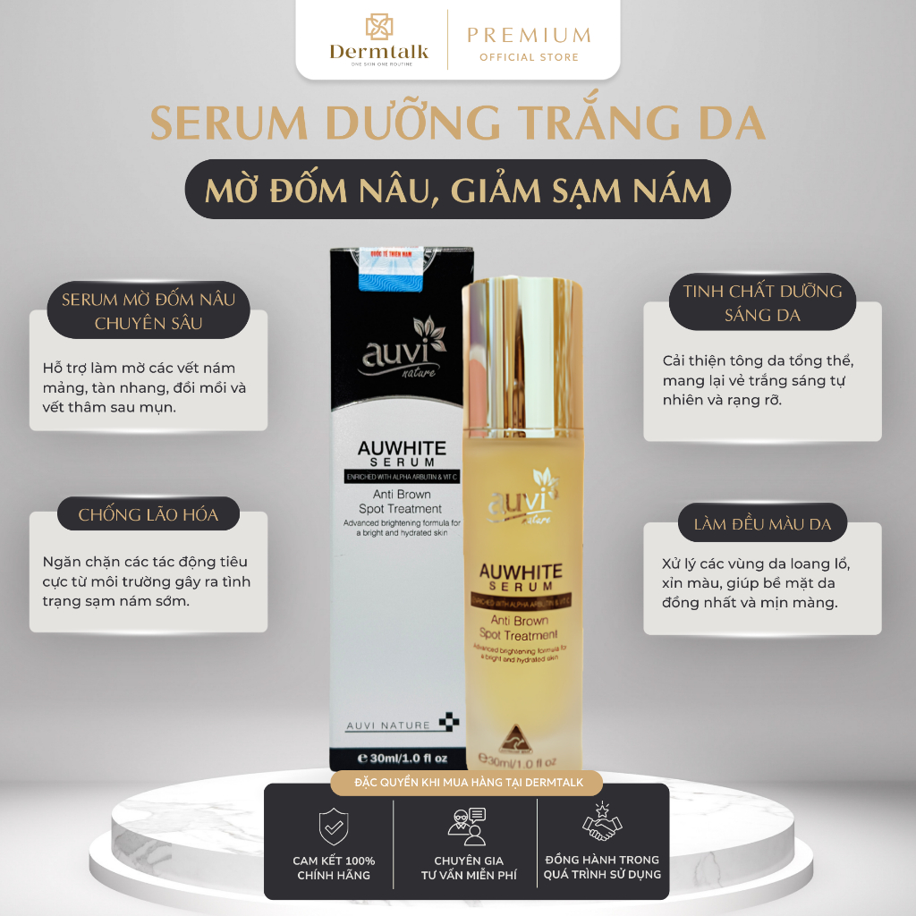 Tinh chất dưỡng sáng da Auvi Natural Auwhite Serum (30ml) - Serum mờ dốm nâu, giảm sạm nám & đều màu