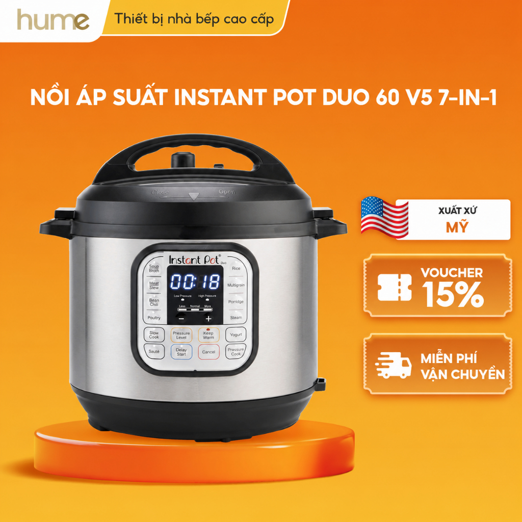 Nồi Áp Suất INSTANT POT DUO 60 V5 7-IN-1 - Bản Mới Nhất 2026 - 5.7 Lít - Bảo Hành 1 Năm