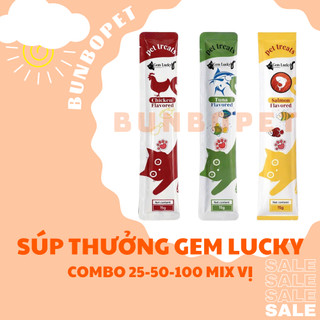[Combo 25-50-100 Mix Vị] Soup Thưởng Gem Lucky, Súp Thưởng Cho Mèo Giàu Protein Thanh 15g