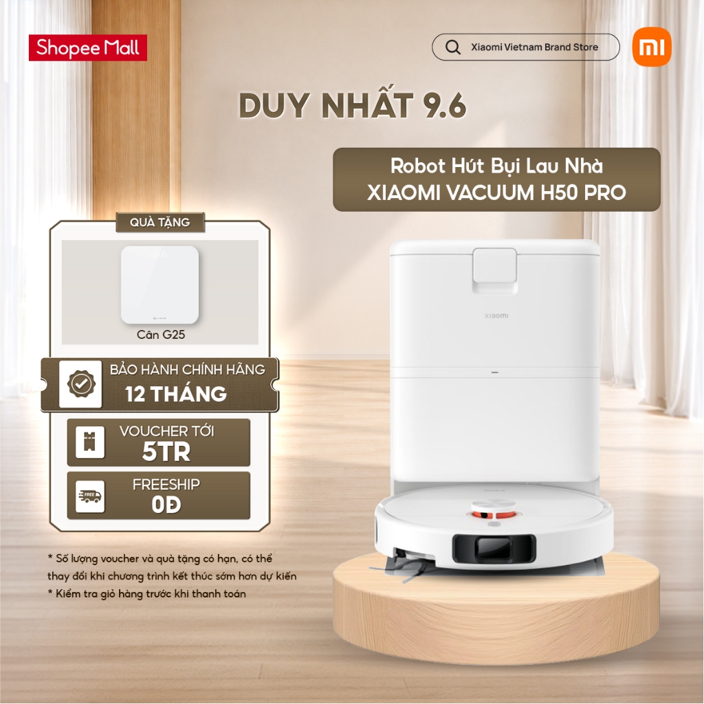 Robot hút bụi lau nhà Xiaomi Vacuum H50 Pro - Lực hút mạnh 15000Pa - Cảm biến laser góc rộng 129° - Chính hãng | BigBuy360 - bigbuy360.vn