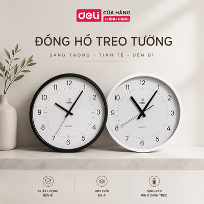 Đồng Hồ Treo Tường Deli Decor Trang Trí Phòng Kim Trôi Yên Tĩnh Kiểu Dáng Hiện Đại Tối Giản