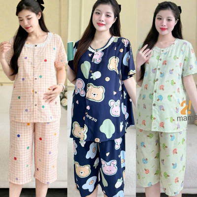 Bộ đồ bầu 2mama mặc nhà cả bầu và sau sinh vải lanh tôn thái cực mát, dễ thương