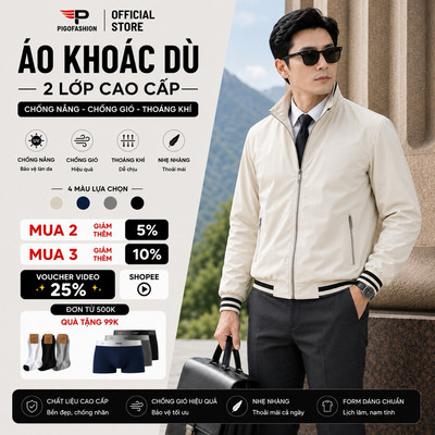 Áo Khoác Dù Nam Pigofashion 2 Lớp dày mịn, Cản Gió Thiết Kế Basic, Cao Cấp AKD904