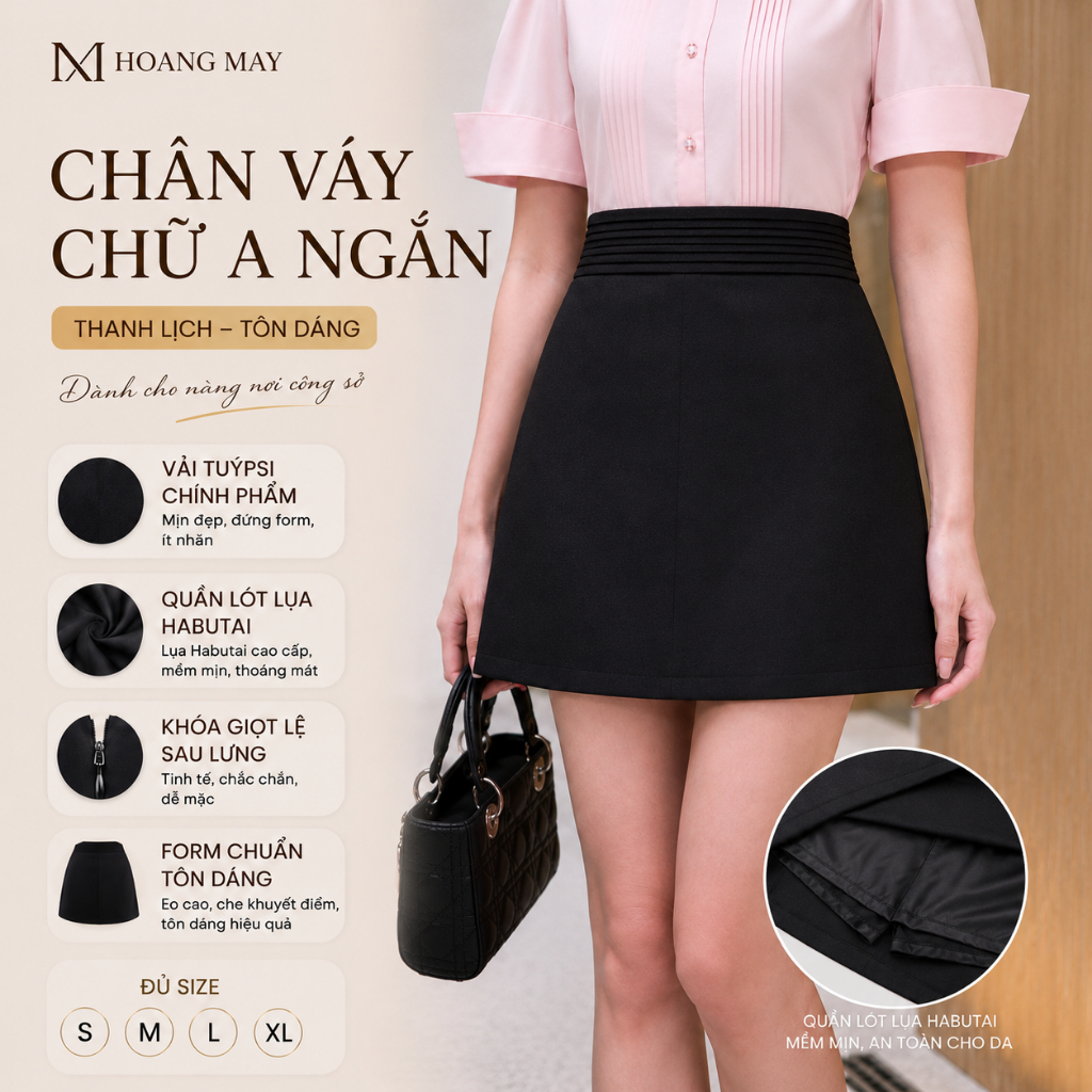 Chân Váy Chữ A Ngắn Cạp Cao Hoàng Mây Vải Tuypsi Dày Dặn Đứng Form Tôn Dáng CV32