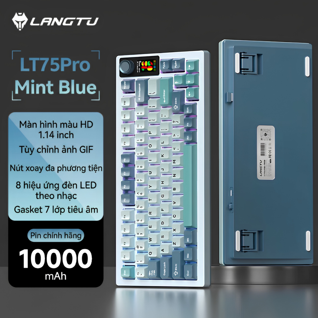 Bàn Phím Cơ Langtu LT75 Pro | 3 Mode Pin 10.000 | Màn Hình TFT Tuỳ Chỉnh 1.14 | 7 Lớp Foam , Gõ Êm
