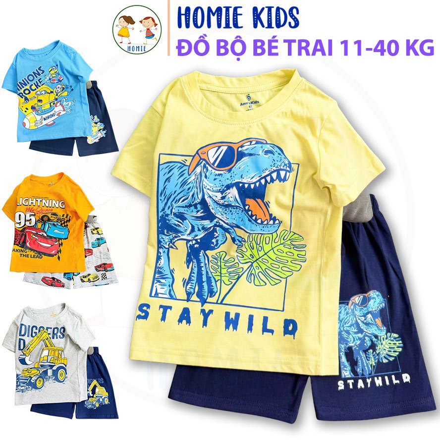 Đồ bộ bé trai size đại 11-40 kg set bộ quần áo khủng long cá mập vải cotton cho bé thoáng mát in hoạ