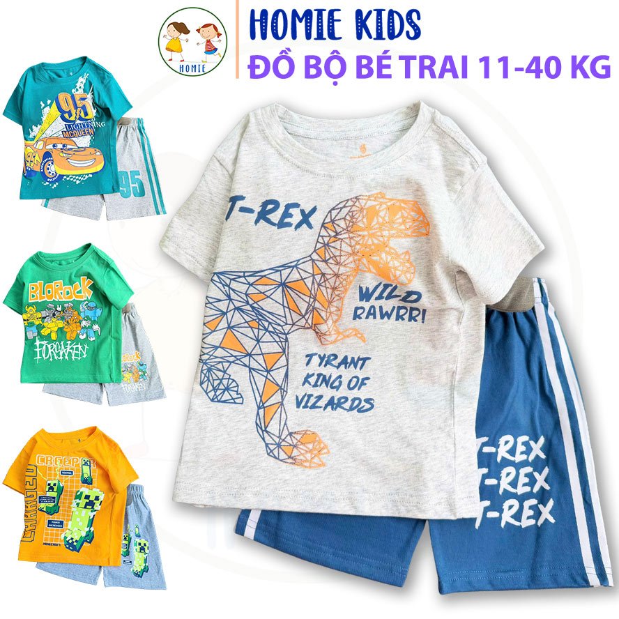 Bộ quần áo bé trai set đồ cotton trẻ em size nhí đại 11-40 kg thấm hút mồ hôi in robot ôtô siêu nhân