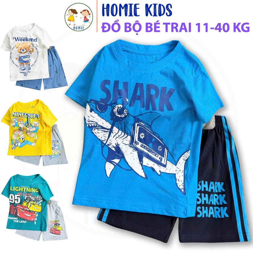 Đồ bộ cộc tay cho bé trai size đại 11-40 kg set quần áo trẻ em thun cotton mềm nhiều hình in cool ng