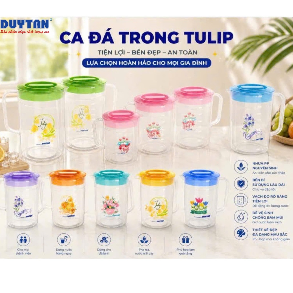 💥RẺ NHẤT💥 Ca nhựa trong Tulip Duy Tân 1 Lít/ 1.5 Lít/ 2 Lít/ 2.5 Lít - Nhựa Trong Suốt, Có Vạch Chia