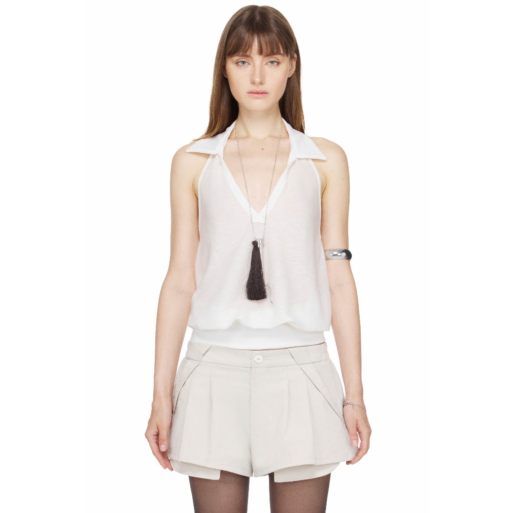 Áo Yếm Cổ Polo Khoét Sâu Hở Lưng Màu Trắng - BEUTER® WMNS DEEP-V HALTER POLO TOP - WHITE