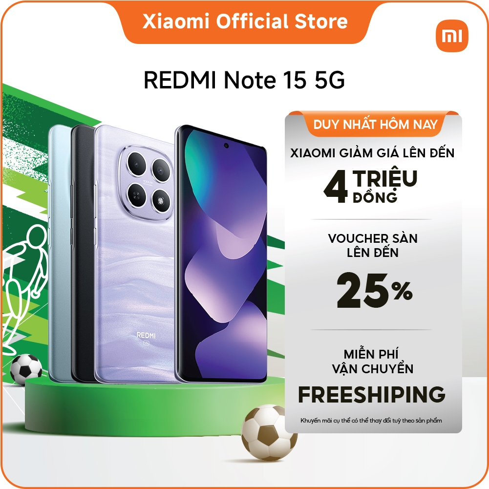 Điện thoại thông minh Redmi Note 15 5G (6+128GB|8+256GB)|Pin 5520mAh với thiết kế mỏng nhẹ