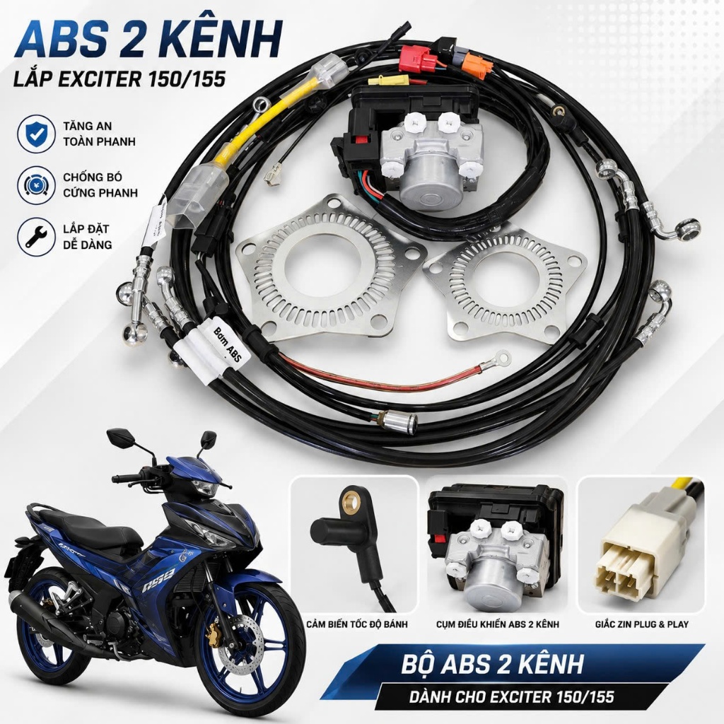 TRỌN BỘ PHANH ABS 2 KÊNH LẮP CHO YAMAHA EXCITER 150, EX155