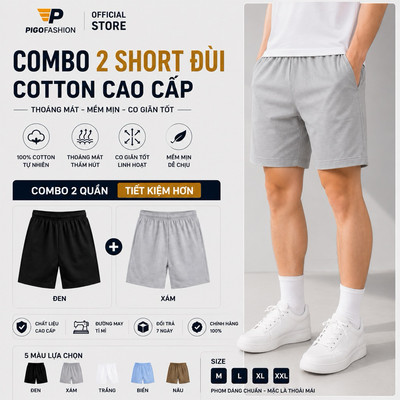 COMBO 2 Quần Đùi Ngủ Mặc Nhà Nam Pigofashion Quần Cộc Nam Cotton Kháng Khuẩn Thoải Mái QCT01