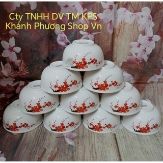 Bộ  chén sứ ăn cơm hoa đào đỏ - chén sứ ăn cơm