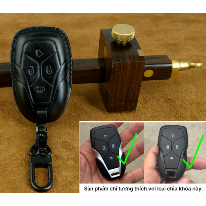 Bao da chìa khóa ép phom oto VF VF6 Plus / VF7 / VF8 / VF9 2026 da bò đẹp bền sang tặng móc khóa