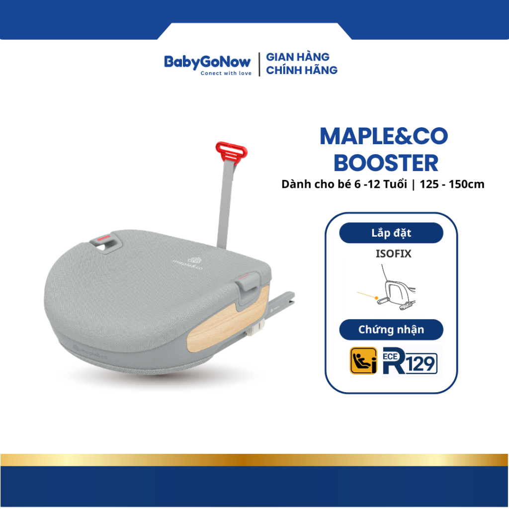 Ghế ngồi ô tô cho bé lớn từ 3 đến 12 tuổi, Maple&Co Booster, chuẩn an toàn R129/i-size, Isofix - Chí