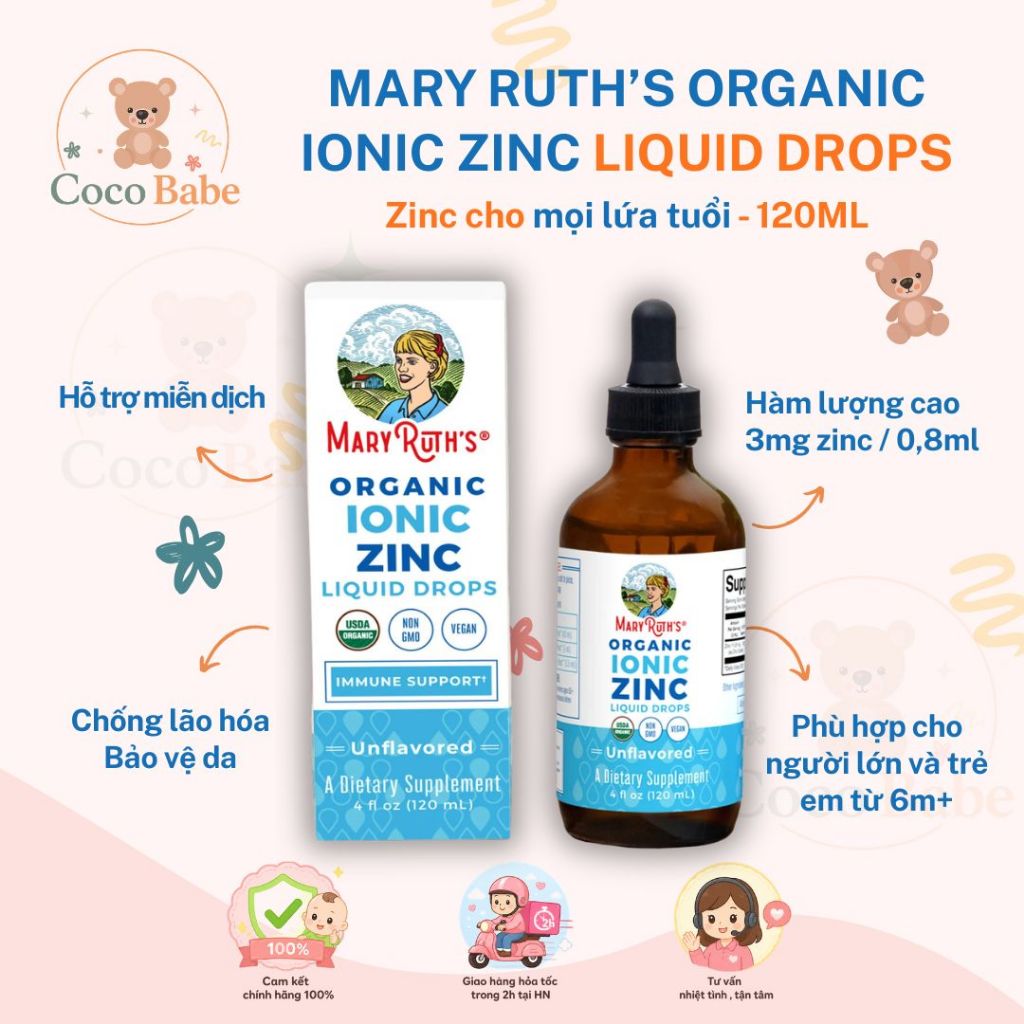 [ Hàng Mỹ ] Kẽm hữu cơ Mary Ruth's ZinC Ionic Liquid All Age dạng nước cho bé từ 6 tháng tuổi và ngư