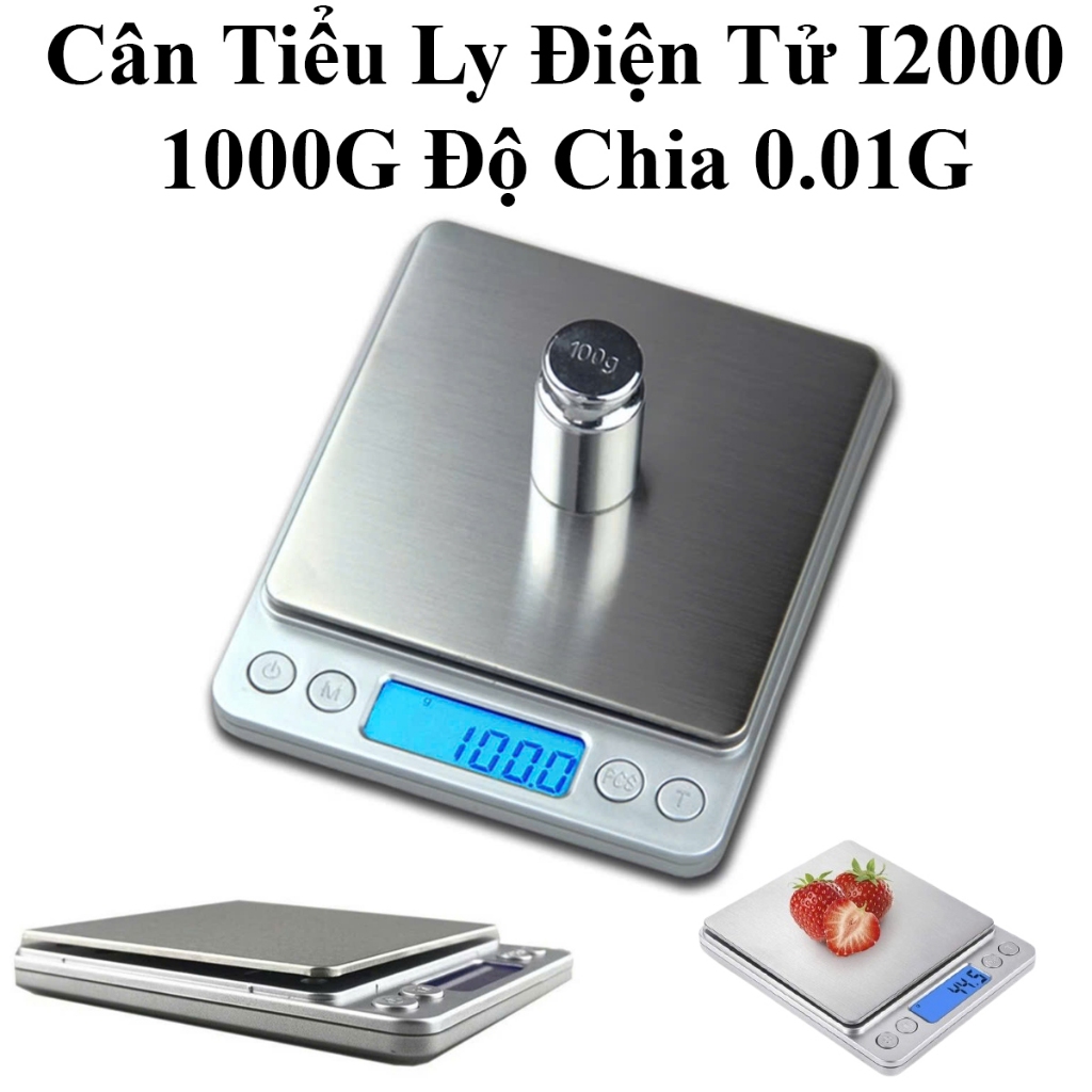 Cân Tiểu Ly Điện Tử I2000 1000G Độ Chia 0.01G Màn Hình Lcd