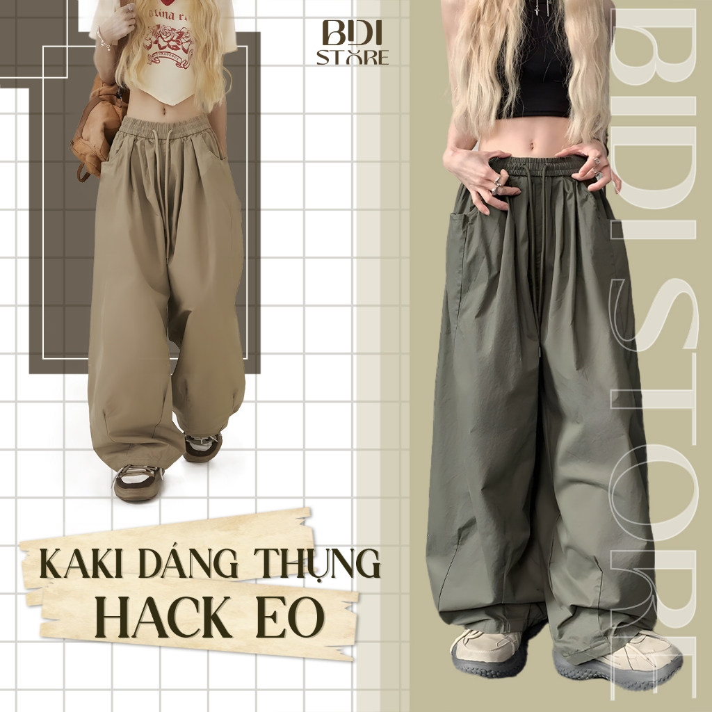 Quần harem kaki ống rộng BIDI-Store- Quần cạp cao ống rộng nữ hách dáng che khuyết điểm-Mẫu Mới Hotr