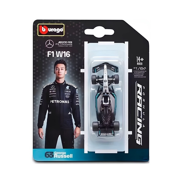 Mô hình xe đua F1 2025 Mercedes-AMG Petronas F1 Team W16 Australia GP1:64 Bburago bản card