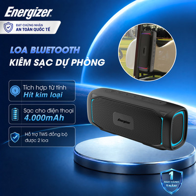 Loa Bluetooth kiêm sạc điện thoại Energizer, Công suất đến 1200mAh/4.44Wh, Kháng nước - Chính hãng, Bảo hành 1 năm