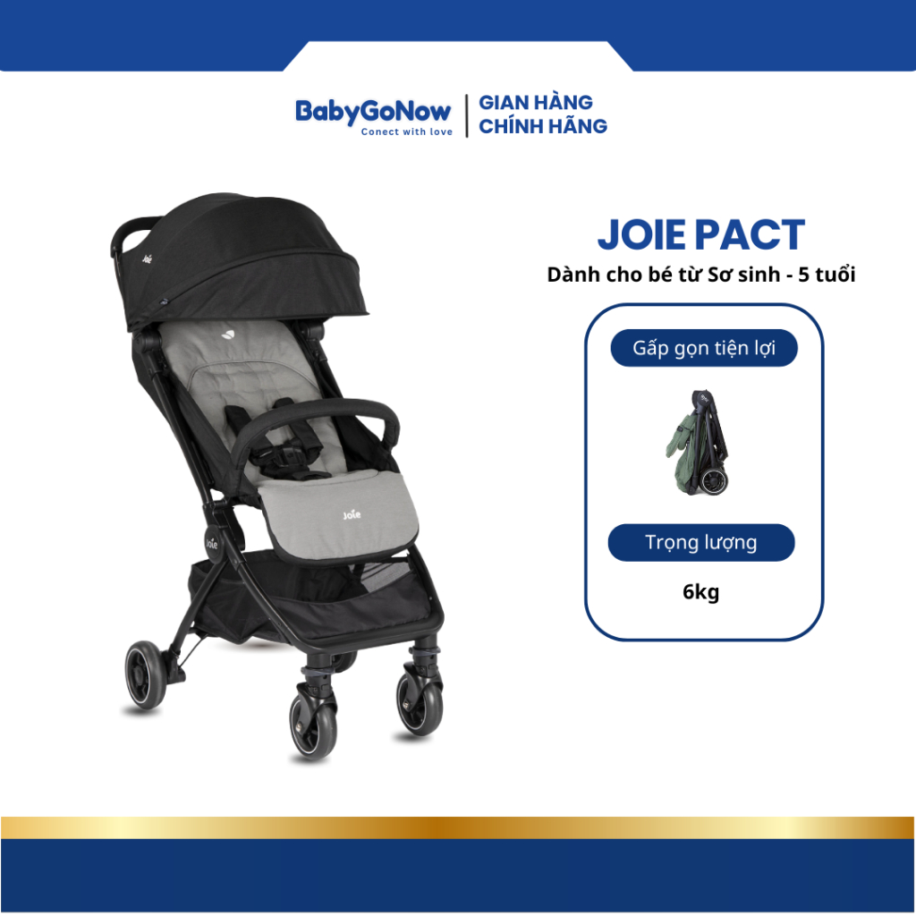 Xe Đẩy Du Lịch Joie Pact Ember/Laurel/Toffee – Gấp 1 Tay Siêu Gọn, Nhẹ Chỉ 6kg, Nằm Phẳng 180° Cho B