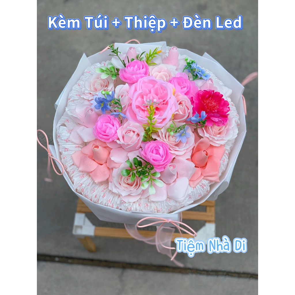 Bó Hoa Hồng Sáp SIZE LỚN Mix Hoa Trà, Hồng Ohara, Nhất Chi Mai Lụa Dáng tròn Nhiều Màu Dễ Thương San