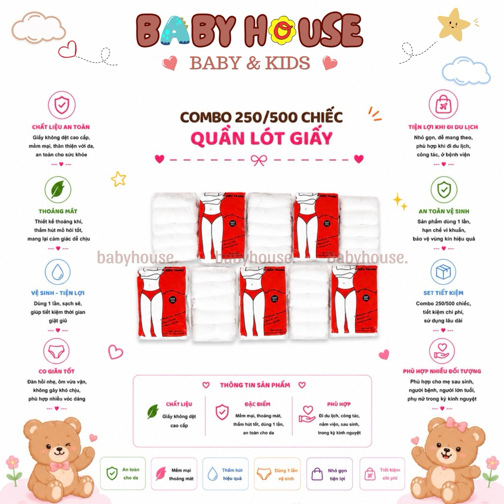 Combo 1 hoặc 2 bịch quần lót giấy(250/500 chiếc)