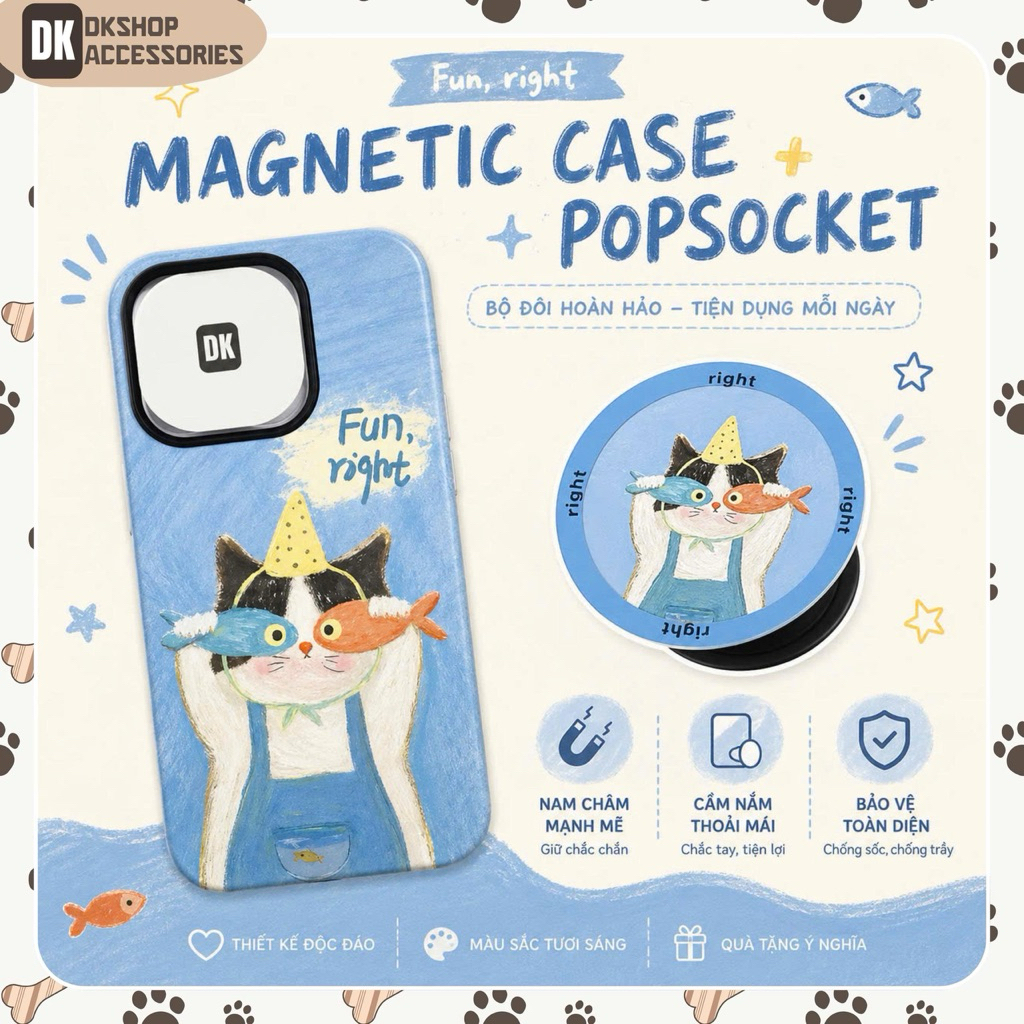 Ốp Lưng Từ Tính Fun Right Blue Kèm Popsocket Hít Nam Châm – TPU Mềm, Chống Trầy Xước | DKshop
