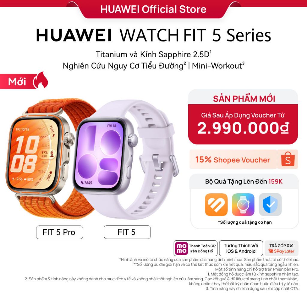 [LIVESTREAM VOUCHER 25%] Đồng Hồ Thông Minh HUAWEI WATCH FIT 5 Series |Titanium & Kính Sapphire 2.5D | BigBuy360 - bigbuy360.vn