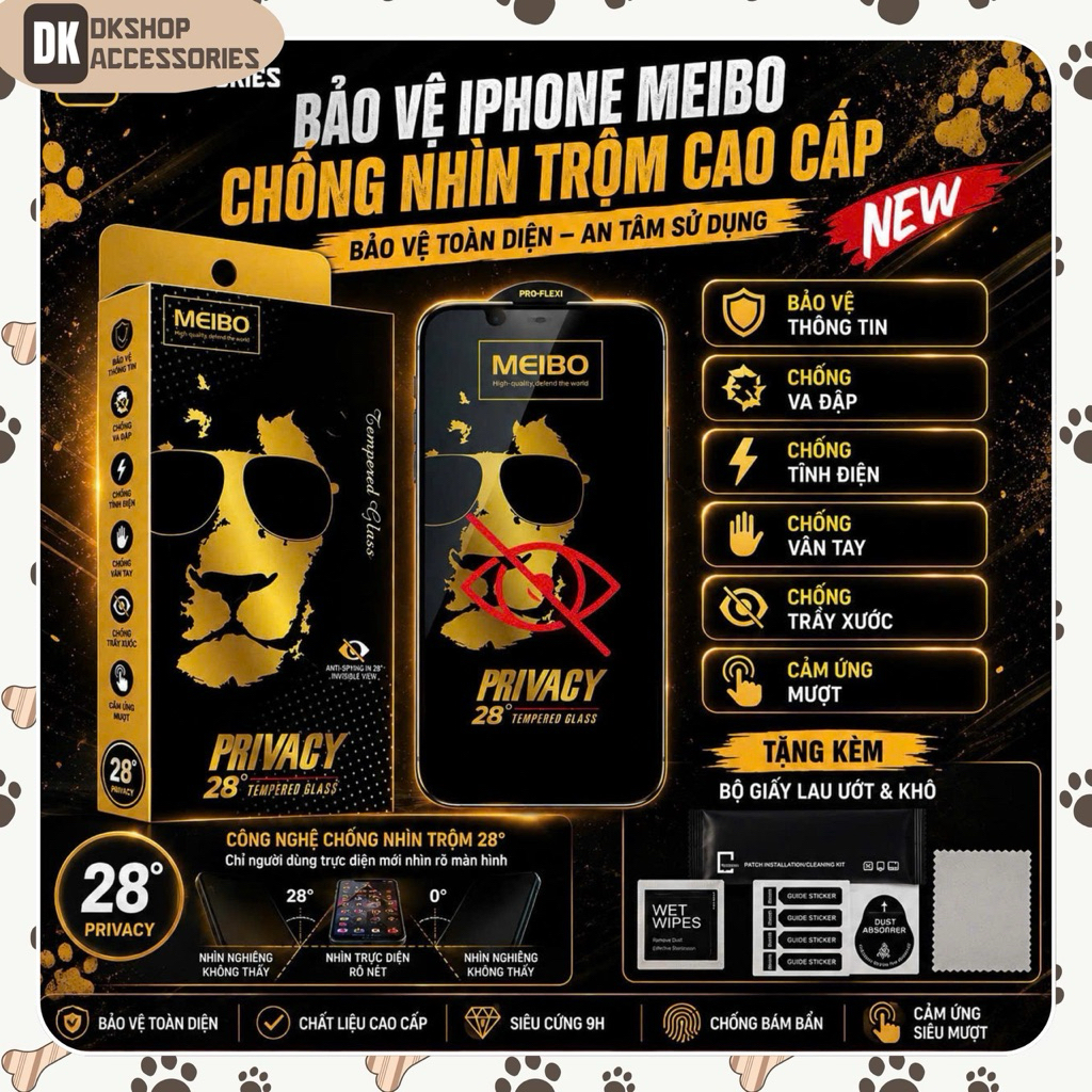 Kính Cường Lực Chống Nhìn Trộm Full Màn Meibo i.P DKSHOP - Bảo Vệ Tối Ưu
